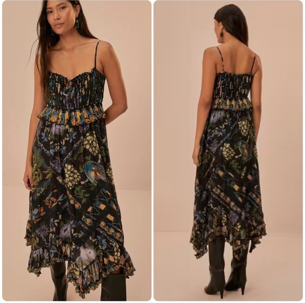 FARM Rio Winter Garden Pleated Lace Midi Dress Size S Floral Boho Romantic Party - Picture 1 of 9